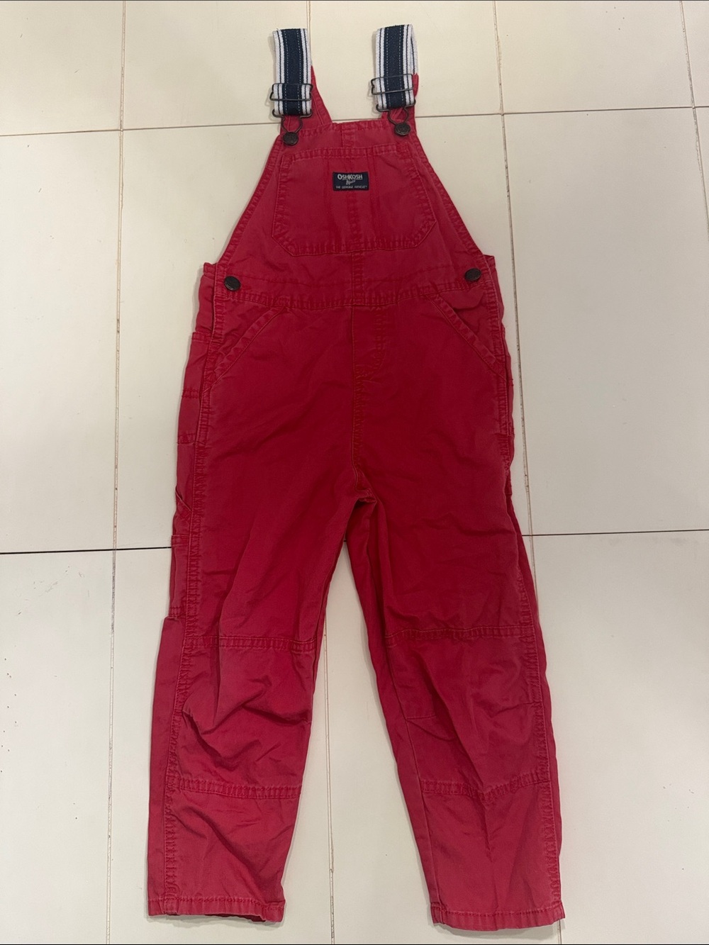 OshKosh B'gosh Red Overalls with Striped Adjustable Straps